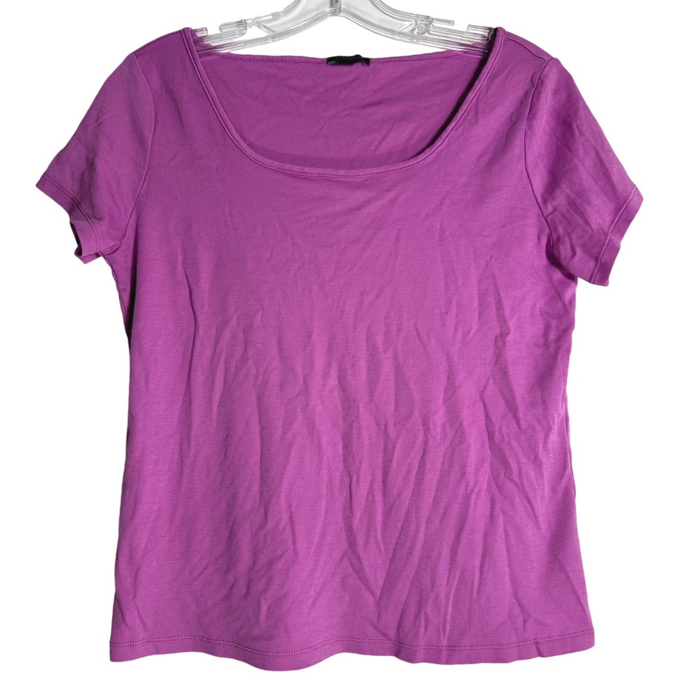 Ann Taylor Womens Purple Scoop Neck Short Sleeve 100% Cotton Tee Shirt Large